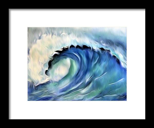 Ocean Wave Framed Print featuring the digital art Ocean Wave Abstract - Blue by Ronald Mills