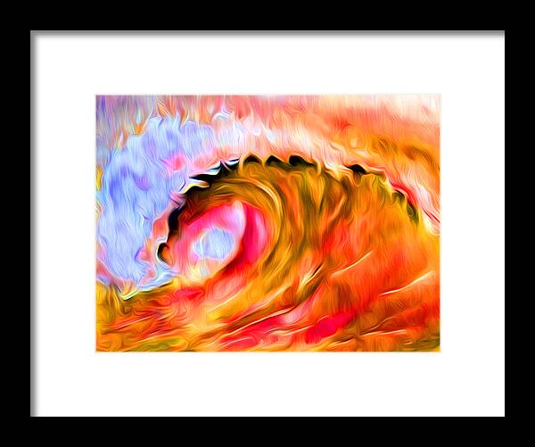 Ocean Wave Framed Print featuring the digital art Ocean Wave in Flames by Ronald Mills