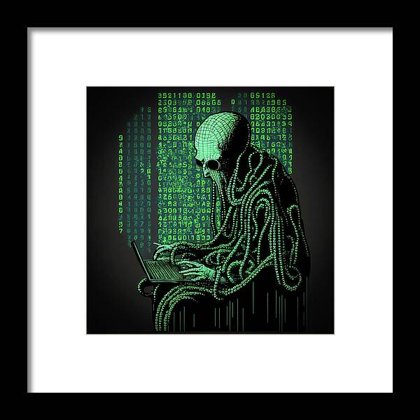 Programmer Framed Print featuring the digital art Octopus Hacker writing Code 05 by Matthias Hauser