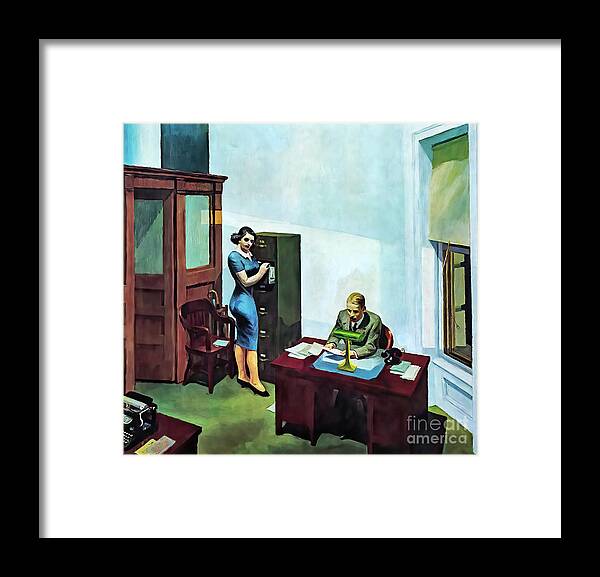 Office Framed Print featuring the painting Office at Night 1940 by Edward Hopper