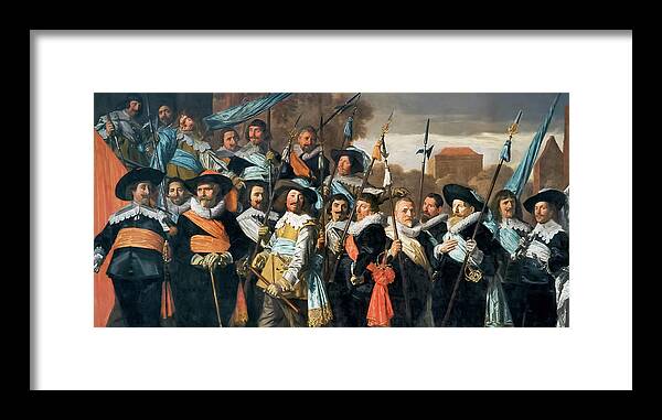 Officers Framed Print featuring the painting Officers and sub-alterns of the St George Civic Guard by Frans Hals by Mango Art