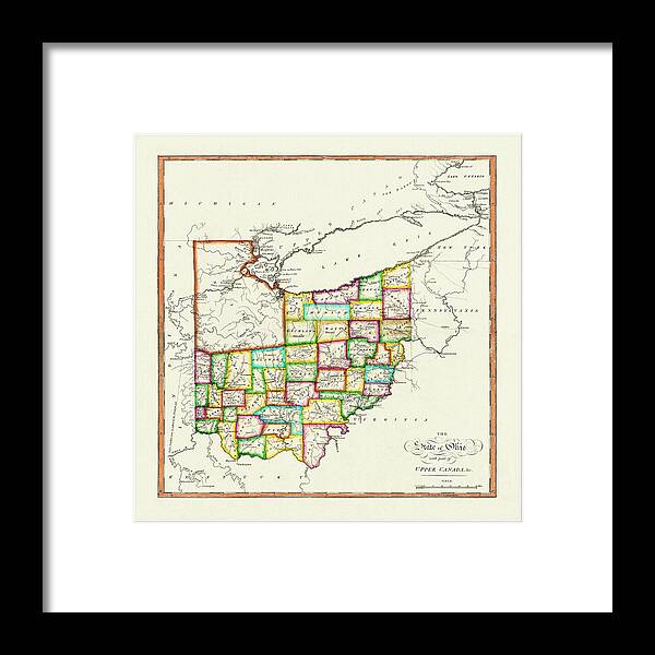 Ohio Map Framed Print featuring the photograph Ohio Antique Vintage Map 1810 by Carol Japp