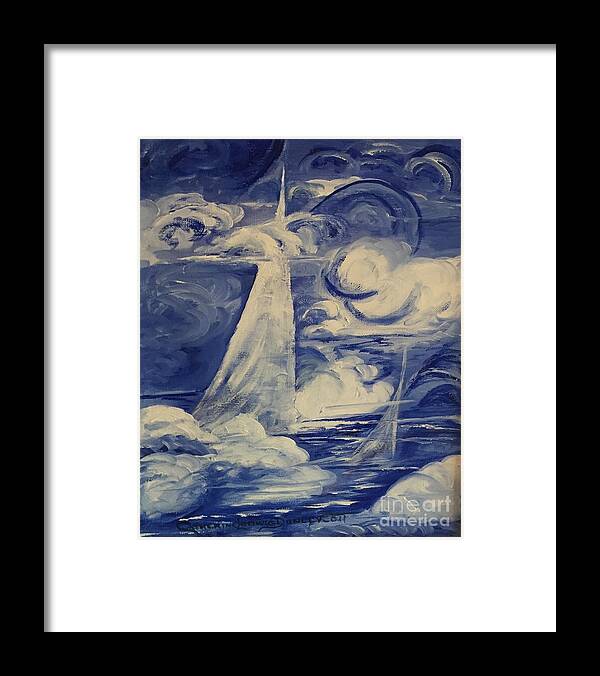 Seascape Framed Print featuring the painting Abstract Sky Sailing by Catherine Ludwig Donleycott