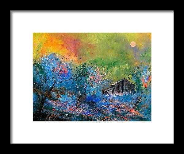 Landscape Framed Print featuring the painting Old barn at dawn by Pol Ledent