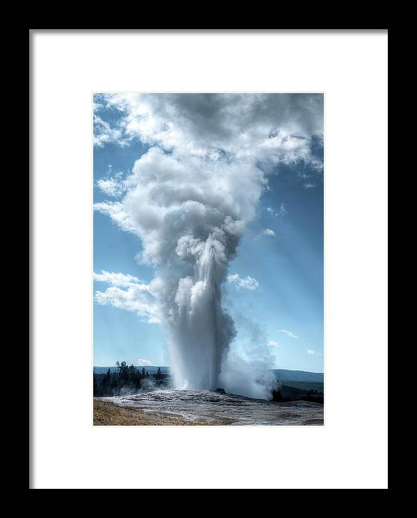 Photo Framed Print featuring the photograph Old Faithful Geyser by Greg Sigrist