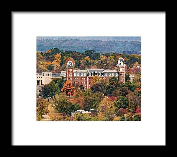 Arkansas Prints Framed Print featuring the photograph Old Main Autumn Landscape - Fayetteville Arkansas by Gregory Ballos