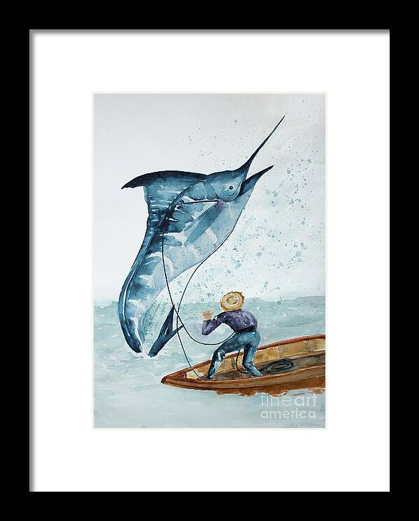 Watercolor Framed Print featuring the painting Old Man and The Sea by Barbara McMahon