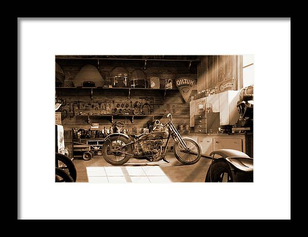 Motorcycle Framed Print featuring the photograph Old Motorcycle Shop by Mike McGlothlen