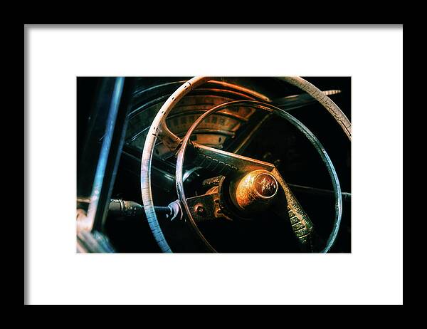 Steering Wheel Framed Print featuring the photograph Old steering wheel by Micah Offman