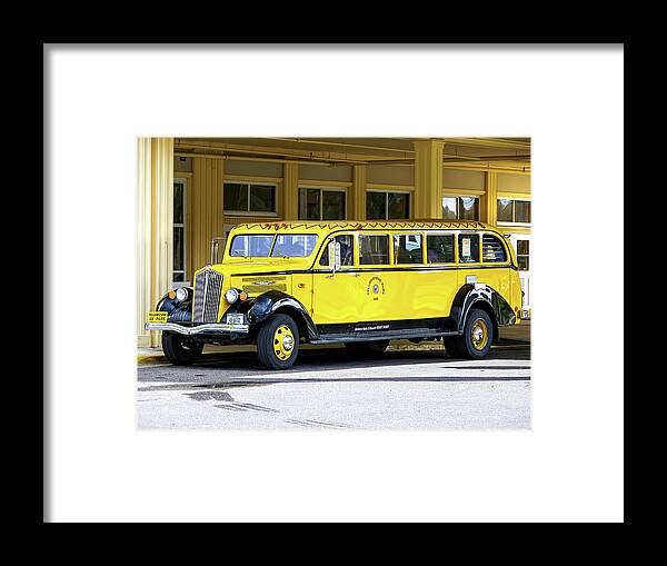 Old Time Framed Print featuring the photograph Old Time Yellowstone Bus by David Lawson