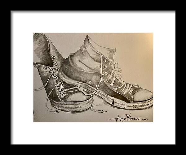  Framed Print featuring the drawing Ole Sneakers by Angie ONeal