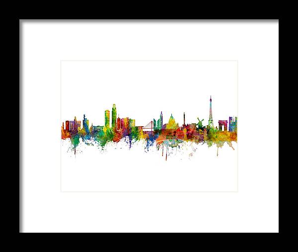 Omaha Framed Print featuring the digital art Omaha NE and Paris Skyline mashup 3/4 ratio by Michael Tompsett