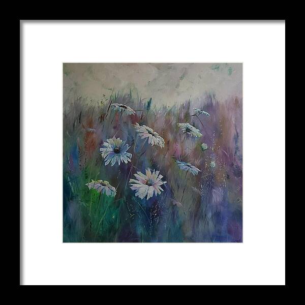 Landscape Framed Print featuring the painting On a Bed of Daisies by Sheila Romard