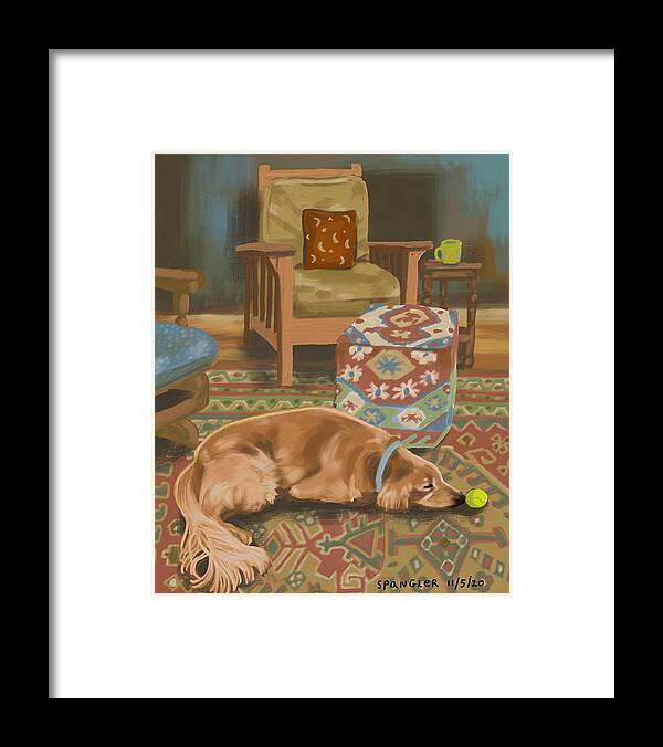 Dog Framed Print featuring the painting On the ball by Susan Spangler