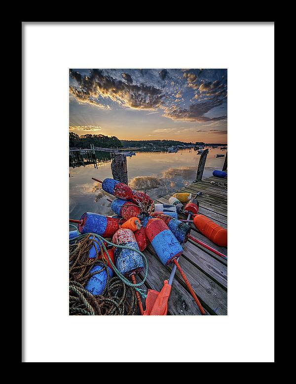 Maine Framed Print featuring the photograph On The Dock at Sunrise by Rick Berk