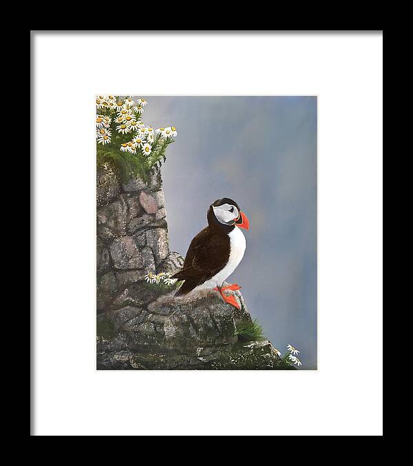 Puffin Framed Print featuring the painting On The Edge by Marlene Little