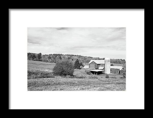 Autumn Framed Print featuring the photograph On the Farm in New York - Black and White by Angie Tirado