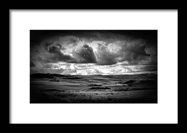 Pamela Storch Framed Print featuring the photograph On the Scottish Plains Black and White by Pamela Storch