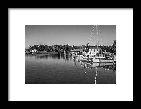 Onancock Framed Print featuring the photograph Onancock Wharf in Black and White by James C Richardson