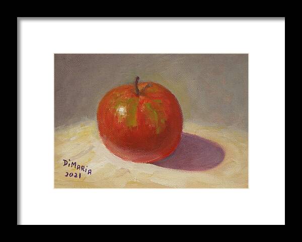 Realism Framed Print featuring the painting One Apple on White Cloth by Donelli DiMaria