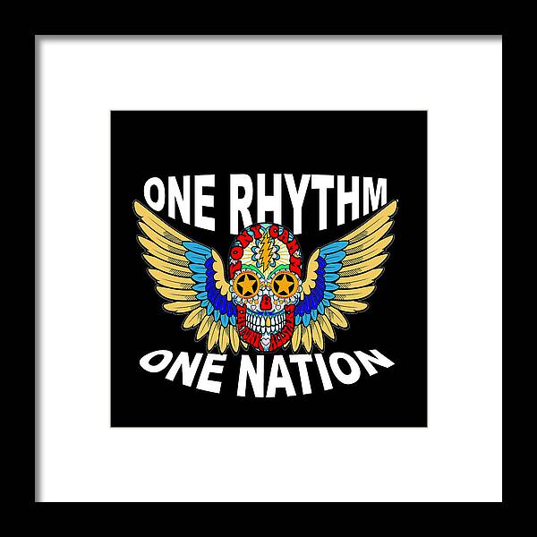  Framed Print featuring the digital art One Rhythm One Nation Skull and Wings by Tony Camm
