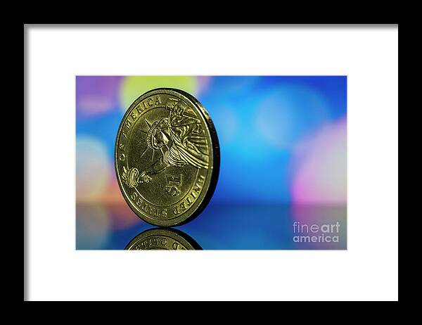 New Framed Print featuring the photograph One US Dollar Coin Liberty Macro by Pablo Avanzini
