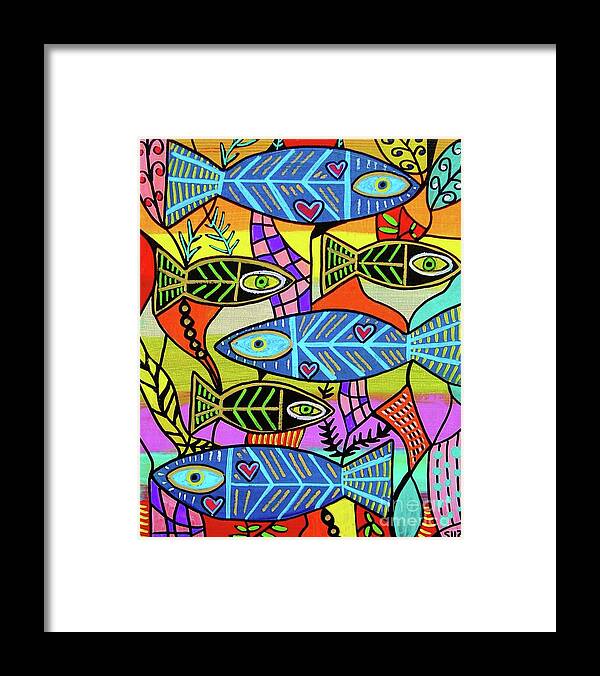  Framed Print featuring the painting Onyx Sapphire Prism Fish by Sandra Silberzweig