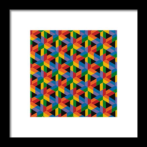 Abstract Framed Print featuring the painting Open Hexagonal Lattice II with Square Cropping by Janet Hansen