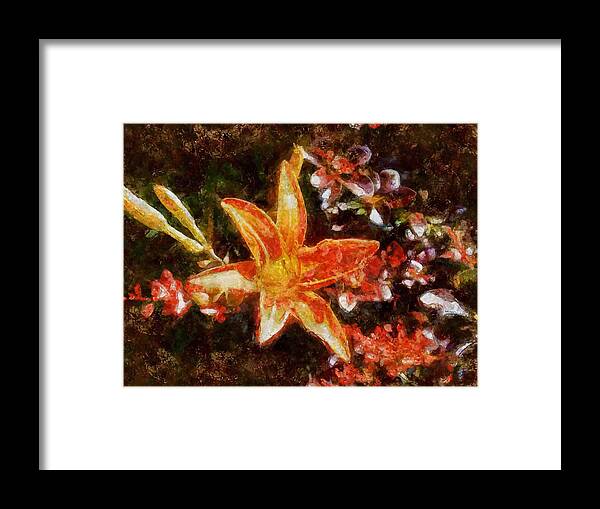 Flower Framed Print featuring the mixed media Orange Daylily in Summer by Christopher Reed