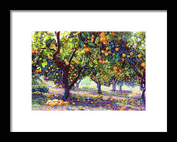 Landscape Framed Print featuring the painting Orange Grove of Citrus Fruit Trees by Jane Small