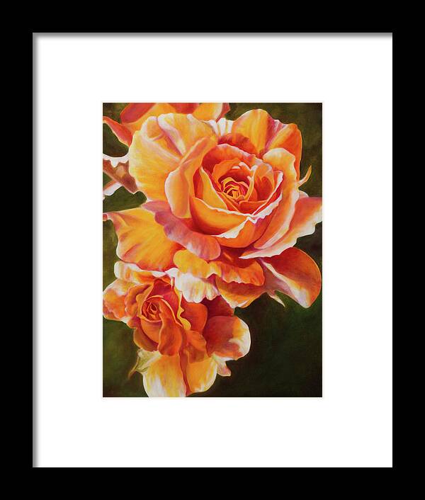 Oil Painting Framed Print featuring the painting Orange Roses by Tammy Pool