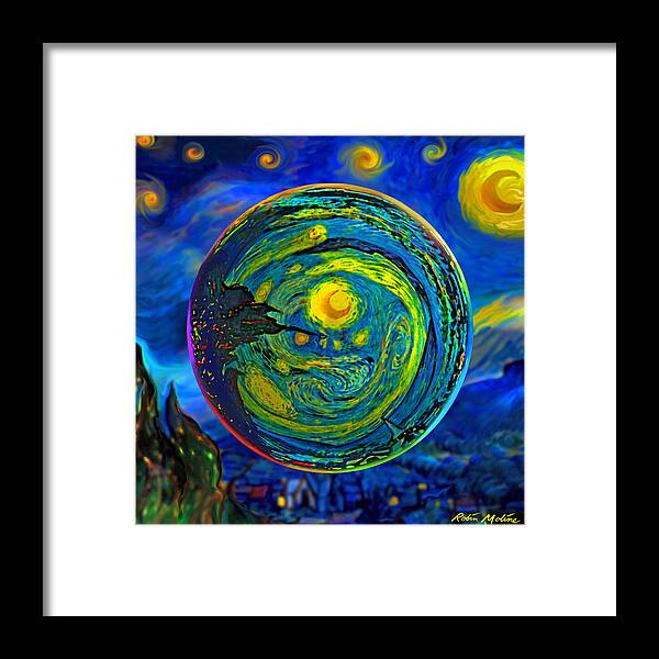 Starry Night Framed Print featuring the digital art Orbiting A Starry Night by Robin Moline