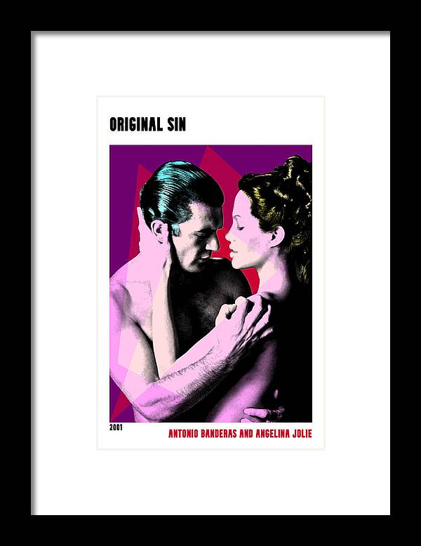 Synopsis Framed Print featuring the mixed media ''Original Sin'', 2001, movie poster, with synopsis by Movie World Posters