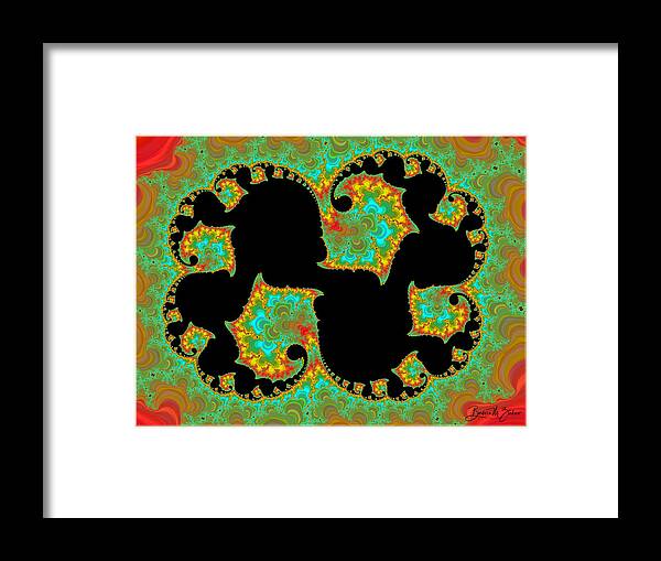 Abstract Framed Print featuring the photograph Ornament on Black Background - Abstract by Barbara Zahno