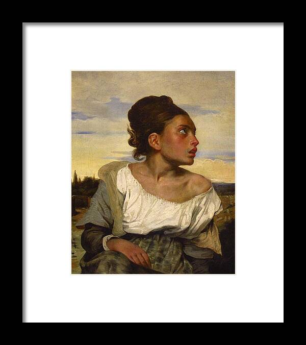 European Framed Print featuring the painting Orphan in the Cemetary by Eugene Delacroix