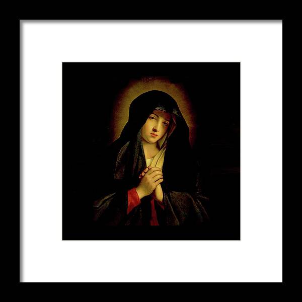 Virgin Mary Framed Print featuring the mixed media Our Lady of Sorrows Virgin Mary by Battista Sassoferrato