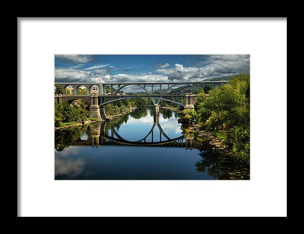 Ourense Framed Print featuring the photograph Ourense Camino Rio Minho Bridge by Micah Offman