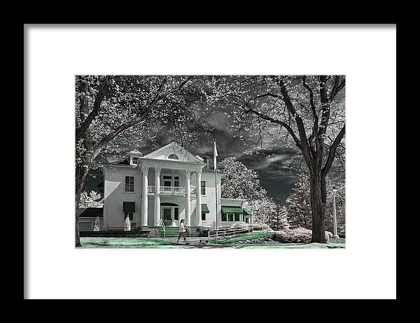 Cress Framed Print featuring the photograph Out for a Stroll - Cress funeral home and a dog walker in springtime and infrared spectrum by Peter Herman
