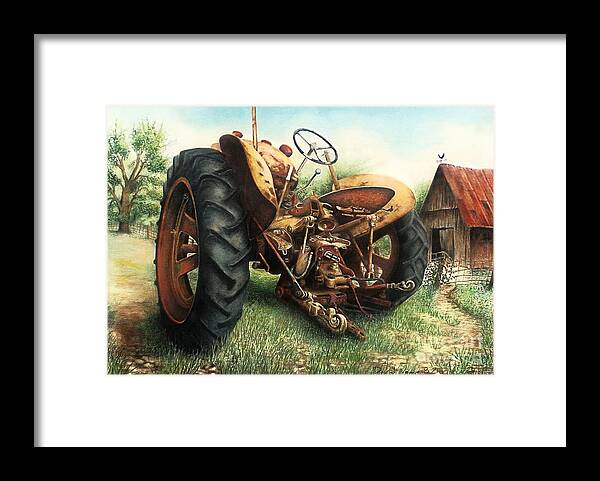 Tractor Framed Print featuring the drawing Out to Pasture by David Neace
