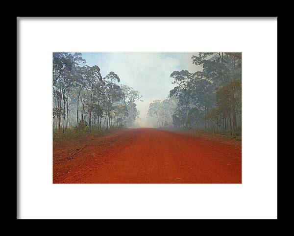 Outback Framed Print featuring the photograph Outback Road into Bush Fire by Maryse Jansen