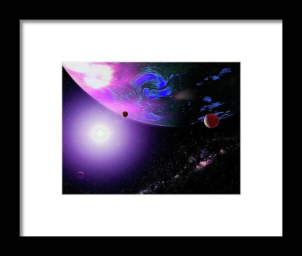  Framed Print featuring the digital art Outer Space Giant Planet and Moons by Don White Artdreamer
