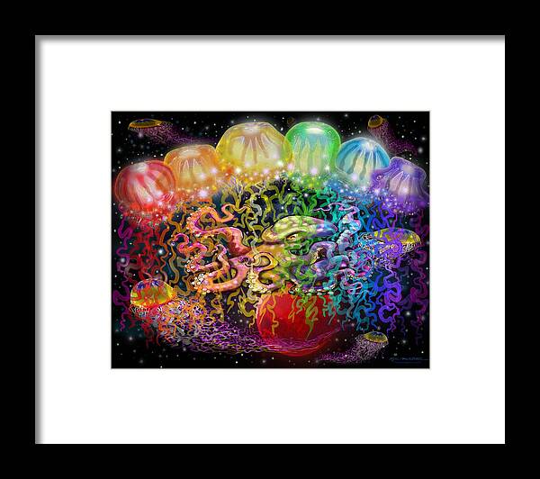 Space Framed Print featuring the digital art Outer Space Rainbow Alien Tentacles by Kevin Middleton