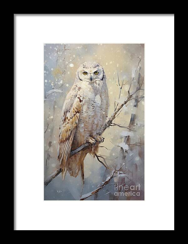 Snowy Owl Framed Print featuring the painting Owl In The Snow by Tina LeCour