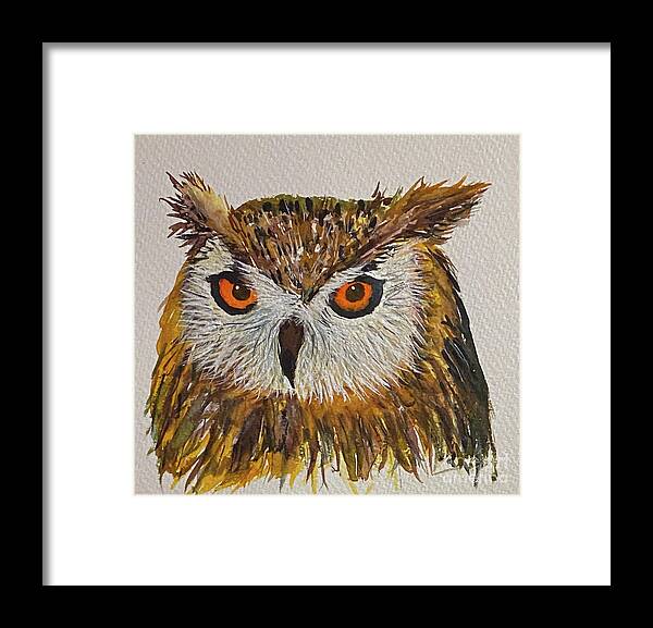 Owl Framed Print featuring the painting Owl by Lisa Neuman