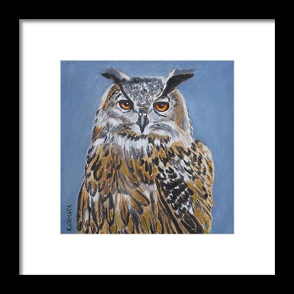 Pets Framed Print featuring the painting Owl Orange Eyes by Kathie Camara