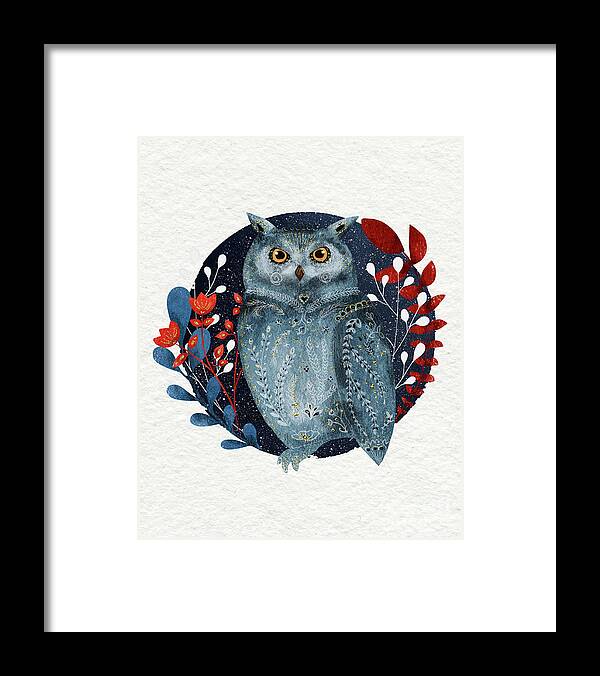Owl Framed Print featuring the painting Owl With Flowers by Modern Art