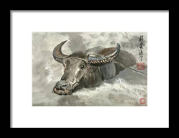 Ox Framed Print featuring the painting Willing Ox by Carmen Lam