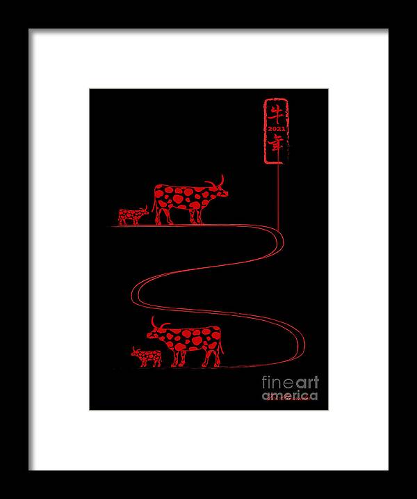 Year Of Ox Framed Print featuring the digital art Ox Year No.12 by Fei A