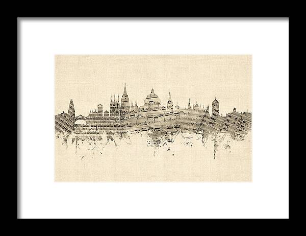 City Framed Print featuring the digital art Oxford England Skyline Sheet Music by Michael Tompsett