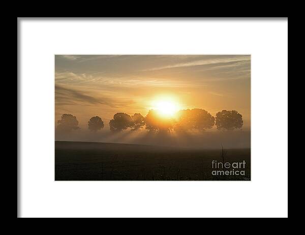 Fog Framed Print featuring the photograph Ozarks Country Field Sunrise by Jennifer White